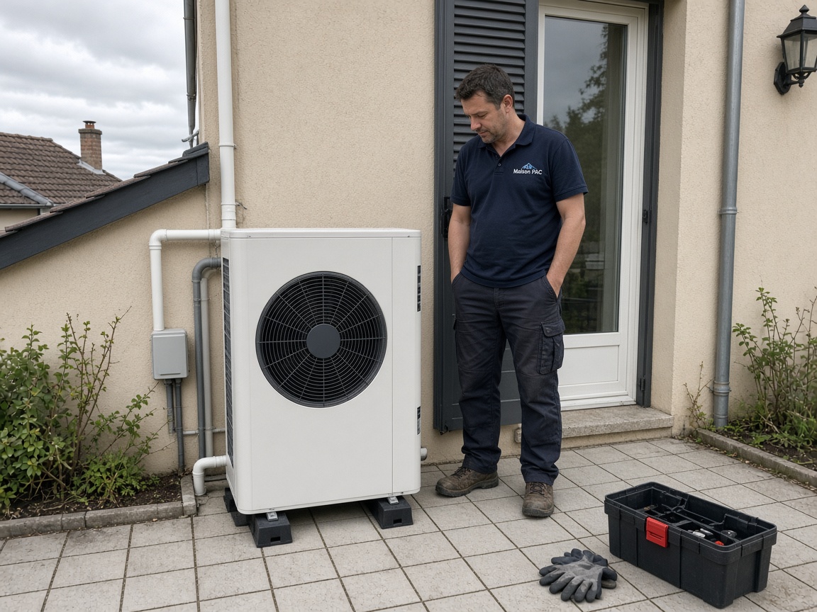 Pompe à chaleur posée sur une terrasse.